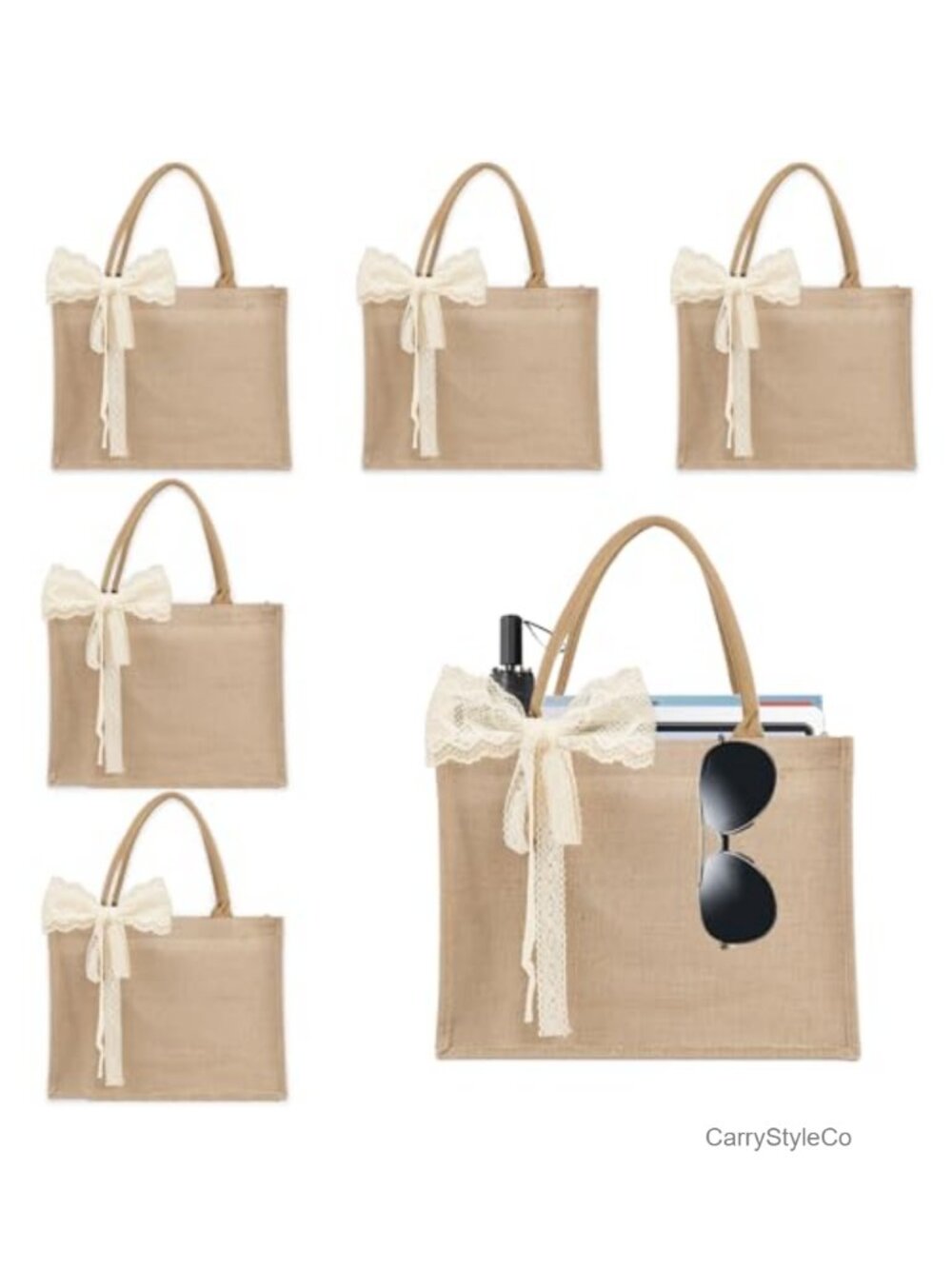 Burlap Jute Tote Bag Set Waterproof Reusable Grocery Bag